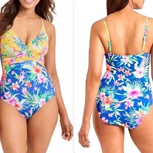 NWT Tommy BAHAMA Pearl Underwire Twist-Front One-Piece Swimsuit Palace Blue 16